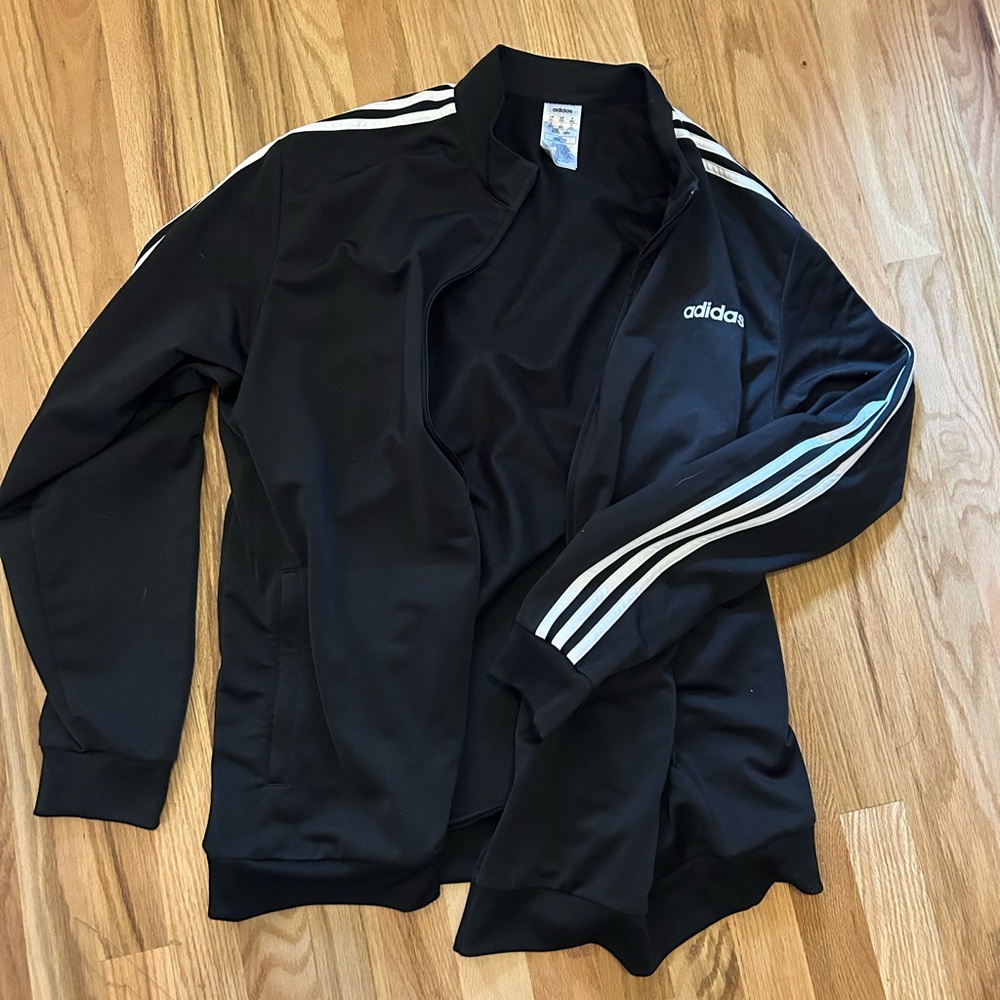 Adidas Classic Black Track Jacket with White Stripes 2XL